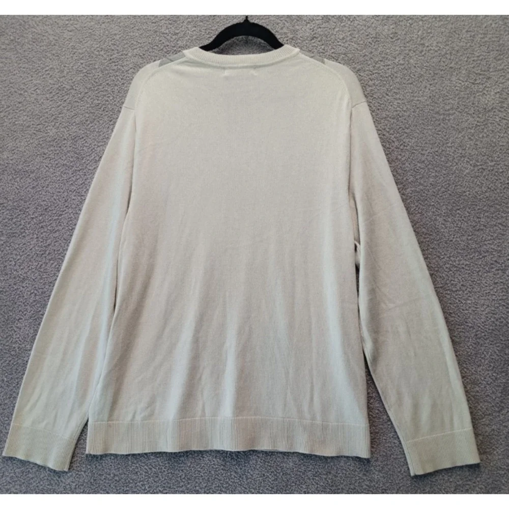 Banana Republic Argyle V-Neck Sweater Men XL‎ Beige Silk Cashmere